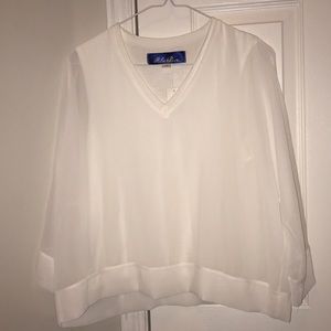 White v-neck sheer blouse☁️